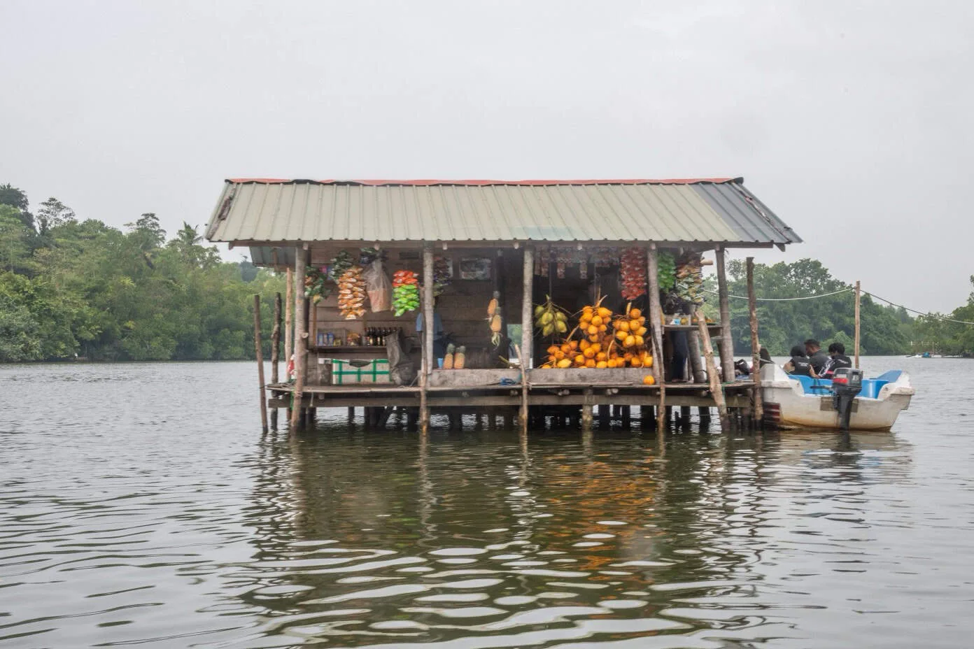 Floating market on calm water