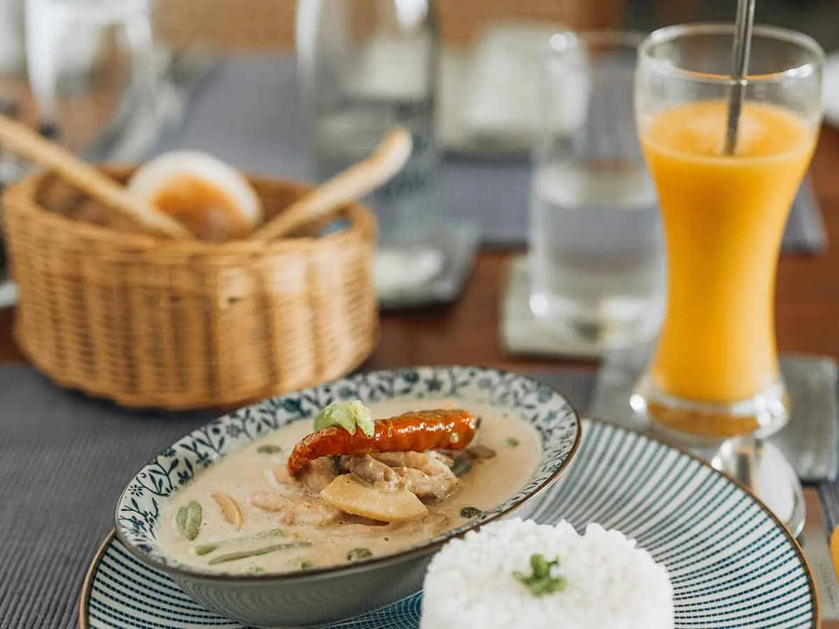 Delicious meal with rice and drink