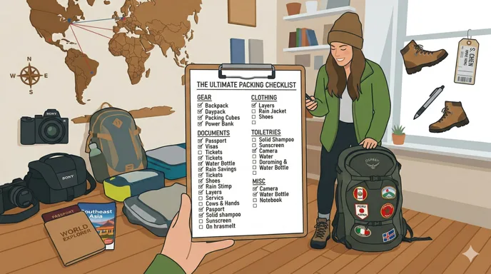 Packing checklist with travel essentials.
