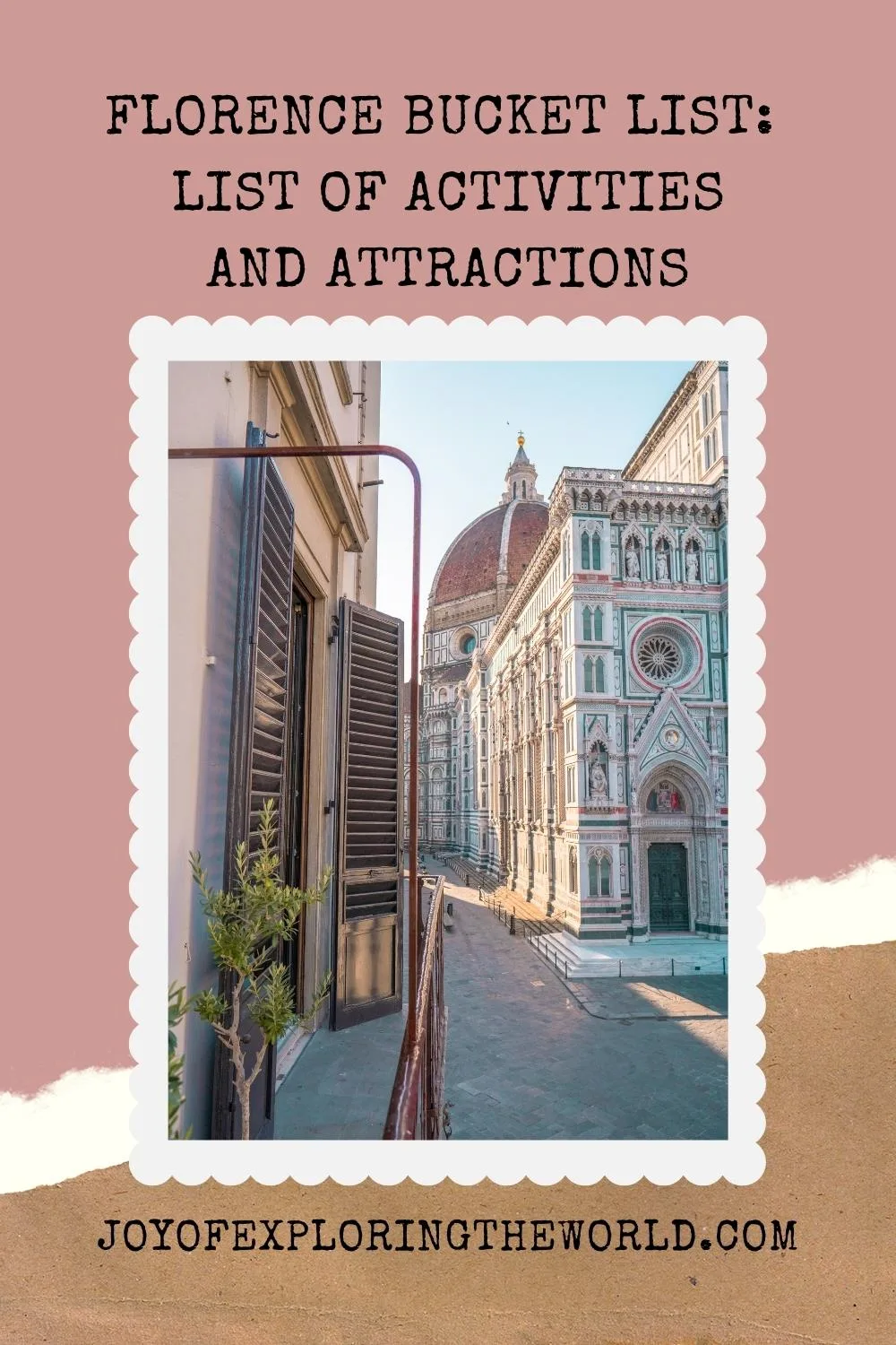 Balcony view of Florence's Duomo and ornate cathedral façade seen down a quiet street at sunrise.